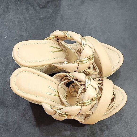 VIZZANO DOUBLE BRAIDED STRAP BAND LACE UP CLOSURE WEDGE SANDAL - Picture 6 of 16